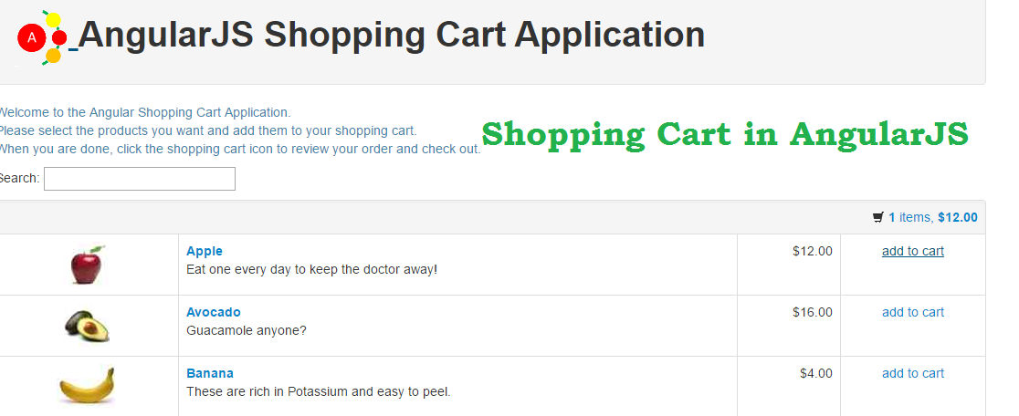 shopping cart application using angularjs