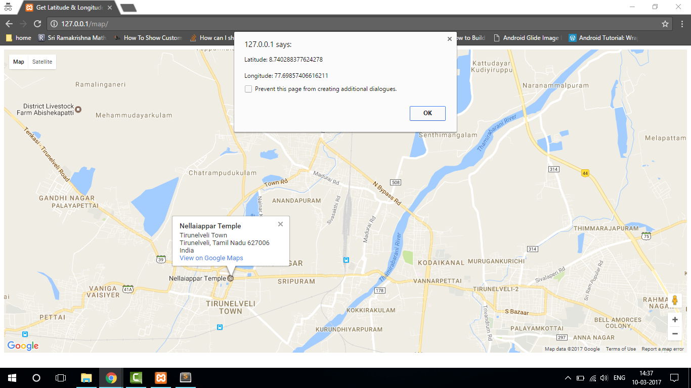 get latitude and longitude value from google map