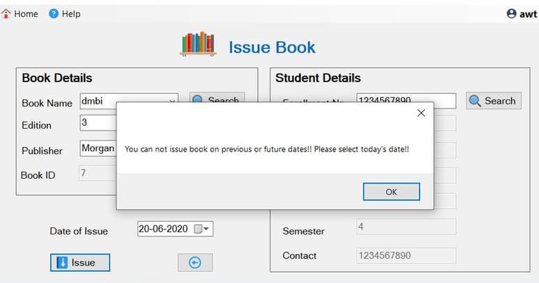 library management project c sharp issue book