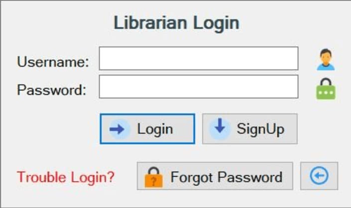 library management project c sharp login page
